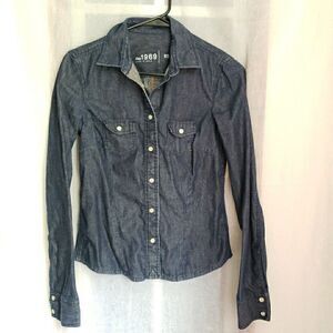 GAP 1969 Women Size XS Casual Dark Denim Cotton Button Long Sleeve Shirt Western